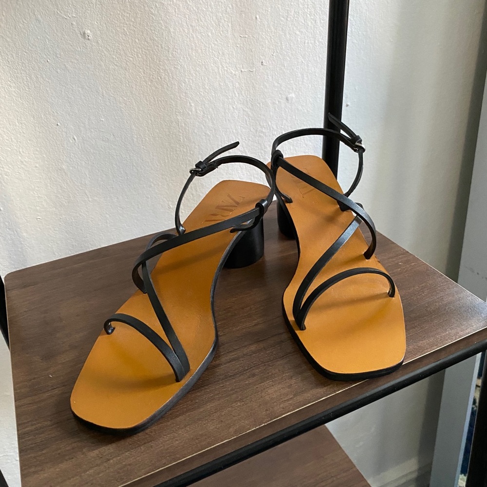 Leather high heel sandals